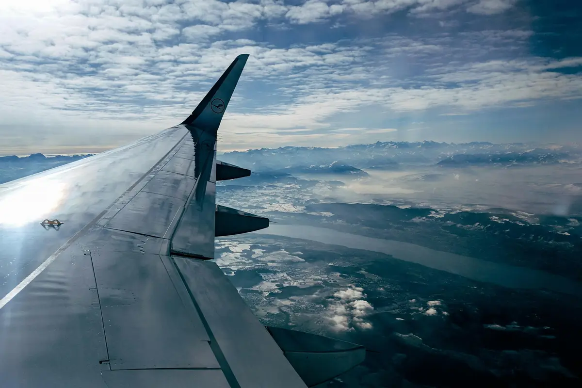 Aircraft wing view during winter operations
